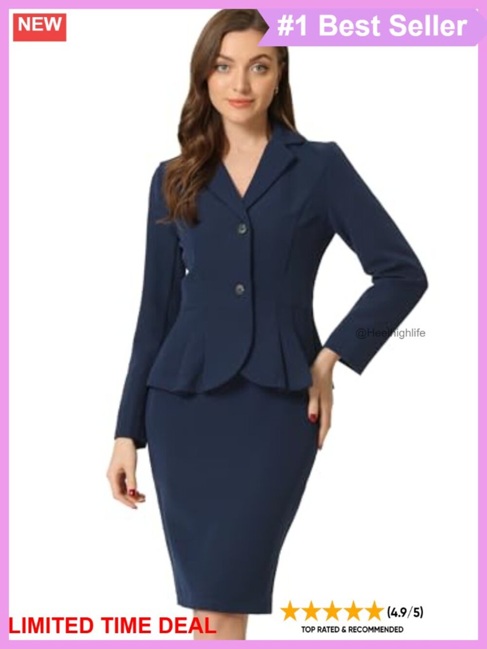 Women's 2 Piece Skirt Suit Set Peplum Blazer Ruffle Hem Business Casual
